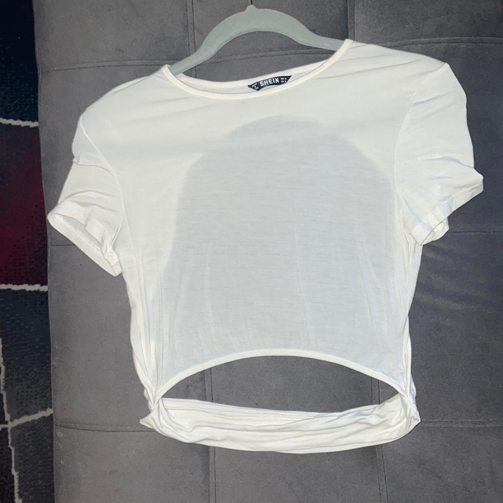 White crop top with cut out back
